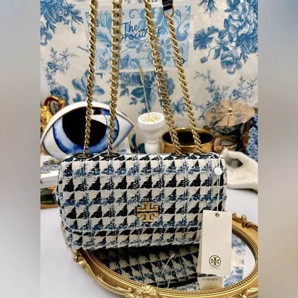 🆕TORY BURCH 🧿 NWT Kira Chevron Tweed Small Convertible Shoulder Bag, Tory Navy - Picture 2 of 14